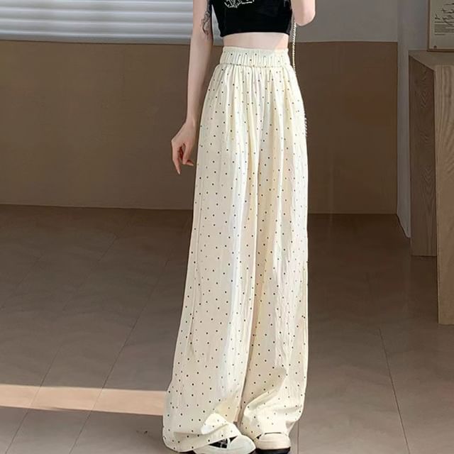 Cloud Nine-Elastic Waist Dotted Wide Leg Pants