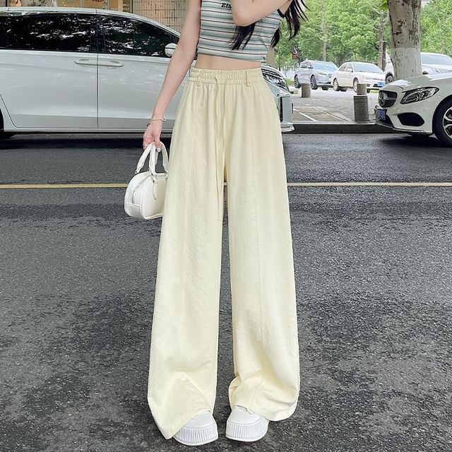Cloud Nine-Elastic Waist Plain Baggy Pants