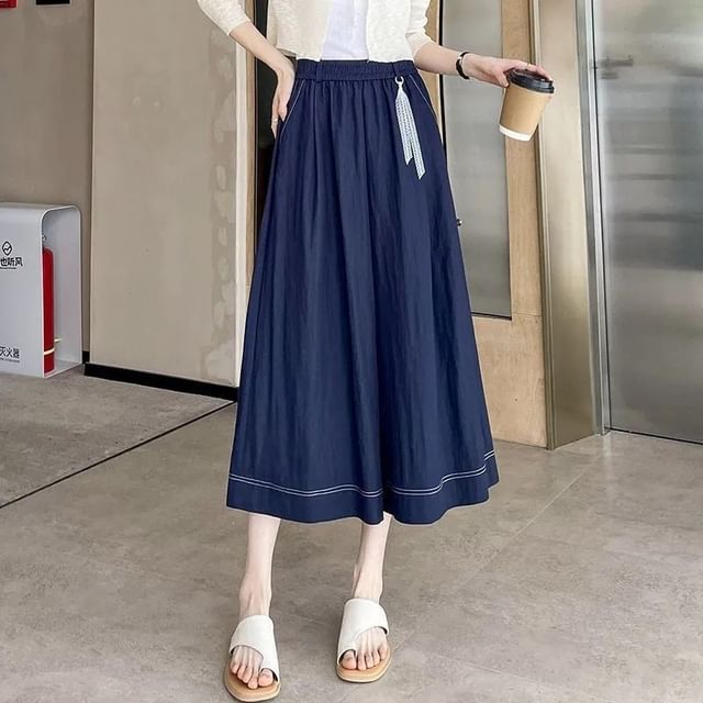 Cloud Nine-Elastic Waist Plain Capri Wide Leg Pants