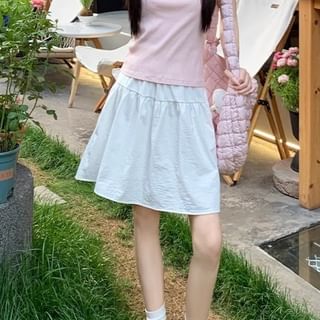 Cloud Nine-Elastic Waist Plain Mini A-Line Skirt