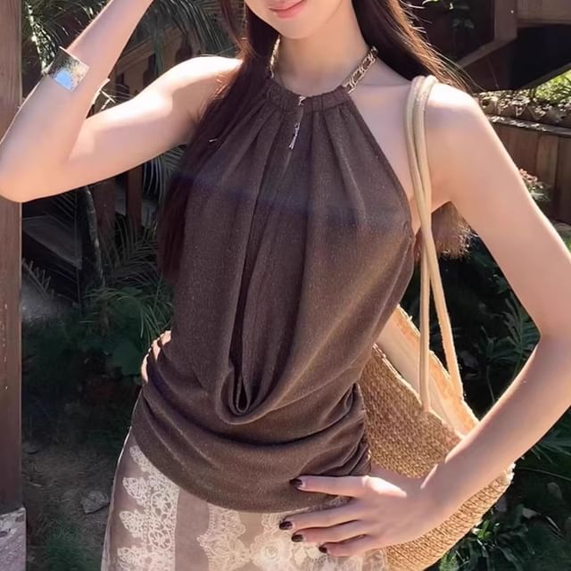 Cloud Nine-Halter Neck Plain Camisole Top