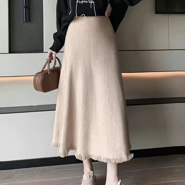 Cloud Nine-High Rise Plain Knit Maxi A-Line Skirt