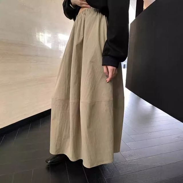 Cloud Nine-High Rise Plain Midi A-Line Skirt