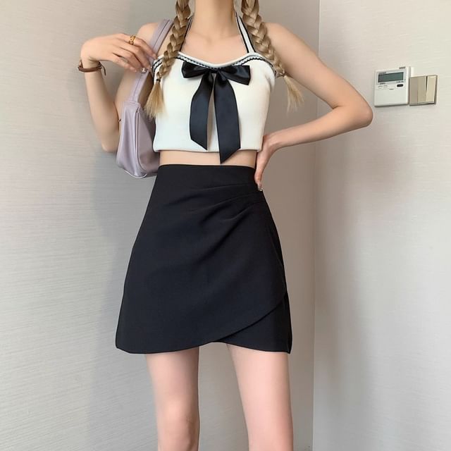 Cloud Nine-High Rise Plain Ruched Mini A-Line Skirt
