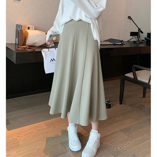 Cloud Nine-High Rise Plain Slit Midi A-Line Skirt