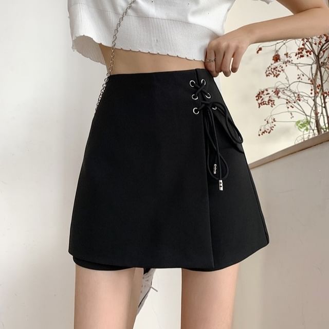 Cloud Nine-High Waist Lace-Up Plain Mini Skort