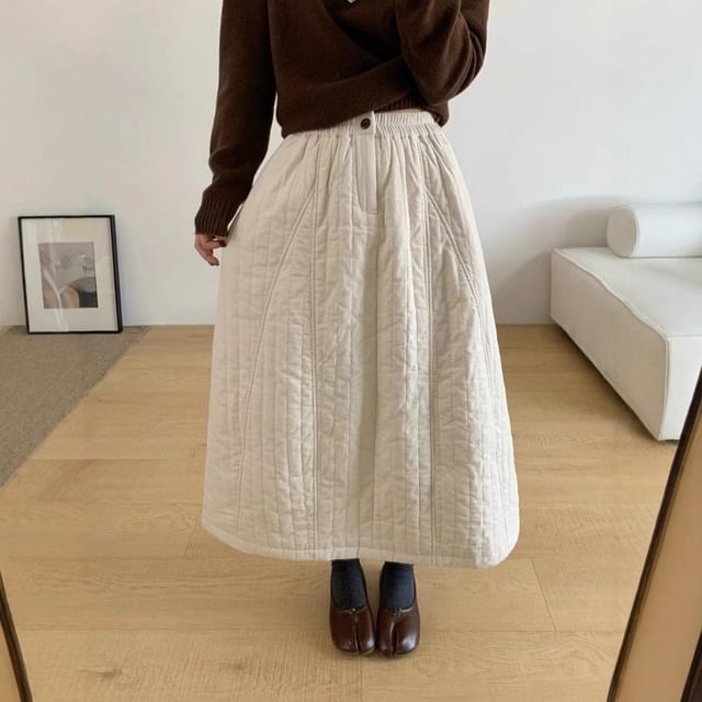 Cloud Nine-High Waist Padded Plain Maxi A-Line Skirt