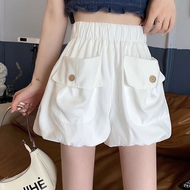 Cloud Nine-High Waist Plain Bubble Hem Shorts