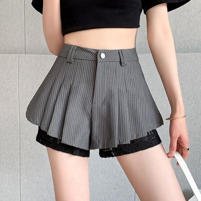 Cloud Nine-High Waist Plain Lace Trim Shorts