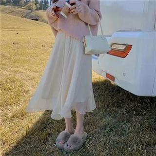 Cloud Nine-High Waist Plain Midi A-Line Skirt