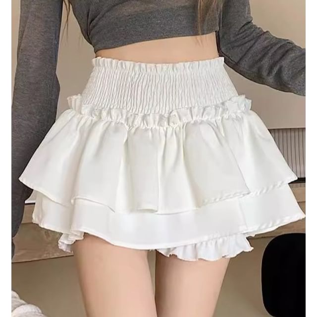 Cloud Nine-High Waist Plain Ruffle Mini Skort