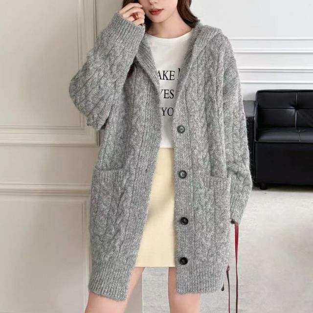 Cloud Nine-Hooded Cable Knit Oversized Cardigan