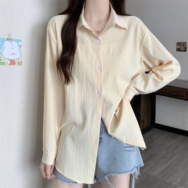 Cloud Nine-Long-Sleeve Button-Up Plain Shirt