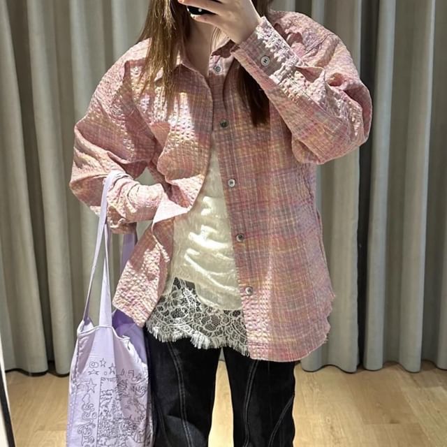 Cloud Nine-Long-Sleeve Collared Plaid Button Up Shirt