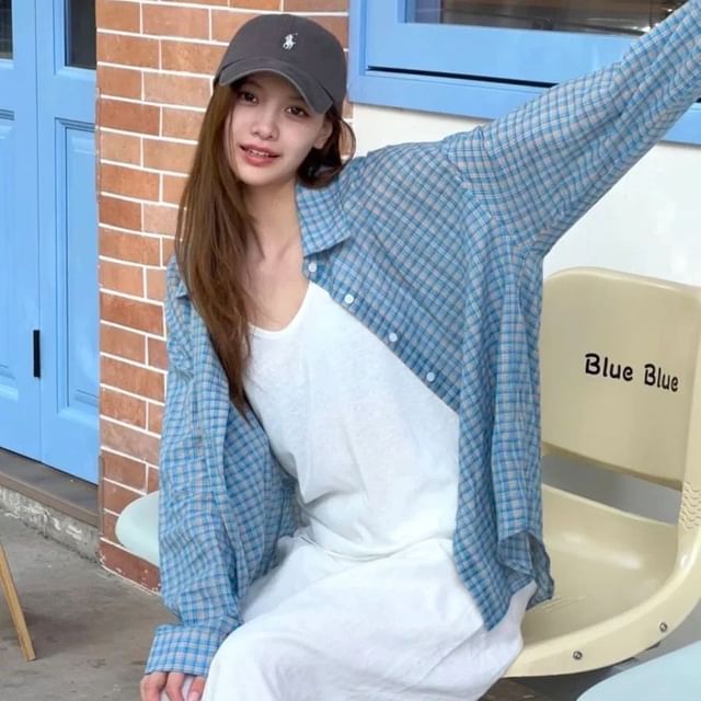 Cloud Nine-Long Sleeve Collared Plaid Shirt