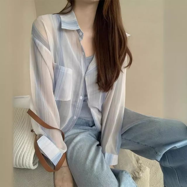 Cloud Nine-Long Sleeve Collared Striped Button Up Shirt