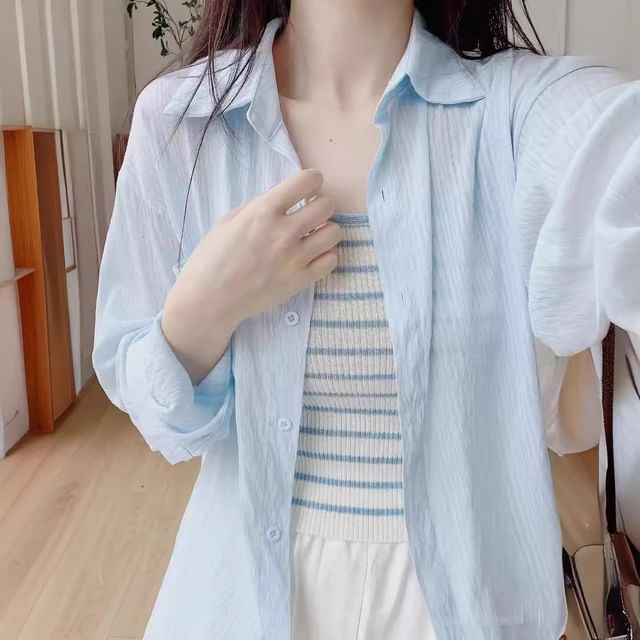 Cloud Nine-Long Sleeve Collared Striped Button Up Shirt