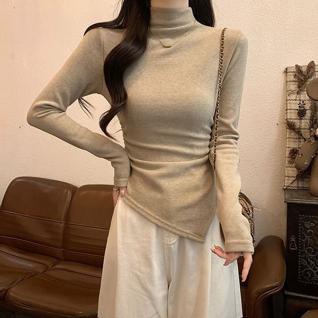 Cloud Nine-Long-Sleeve Mock Neck Asymmetrical Slim Fit Tee