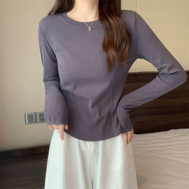 Cloud Nine-Long-Sleeve Round Neck Plain Tee