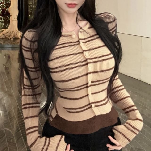 Cloud Nine-Long Sleeve Round Neck Striped Mock Two Piece Knit Top