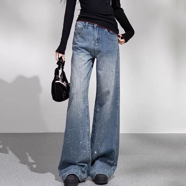 Cloud Nine-Low Waist Rhinestone Flared Jeans