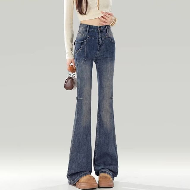 Cloud Nine-Mid Rise Washed Flared Jeans