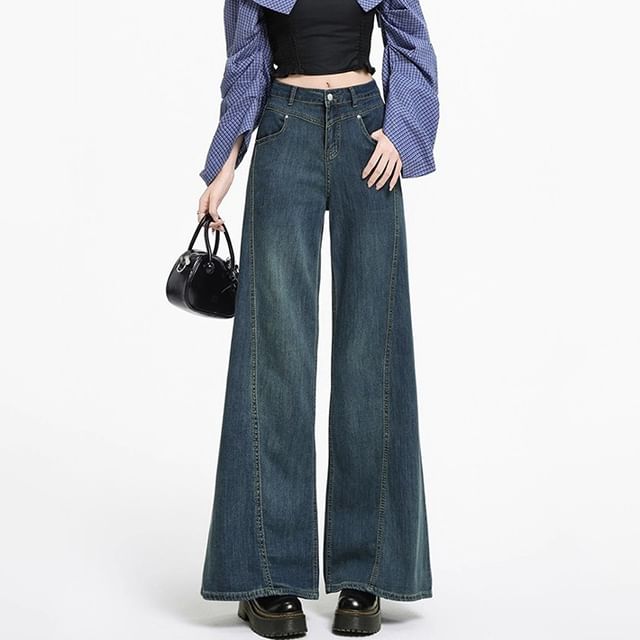 Cloud Nine-Mid Rise Washed Wide Leg Jeans