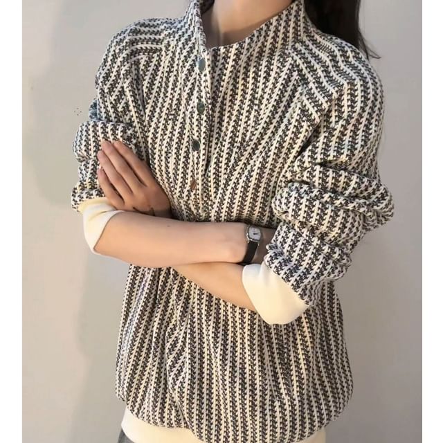 Cloud Nine-Mock Neck Henley Striped Sweatshirt