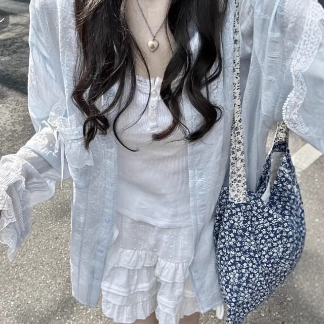 Cloud Nine-Plain Lace Trim Light Jacket Shirt