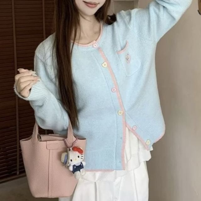Cloud Nine-Round Neck Contrast Trim Cardigan