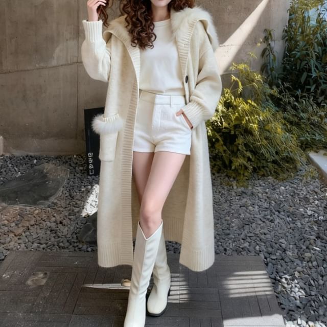 Cloud Nine-Sailor Collar Fluffy Panel Button-Up Long Cardigan