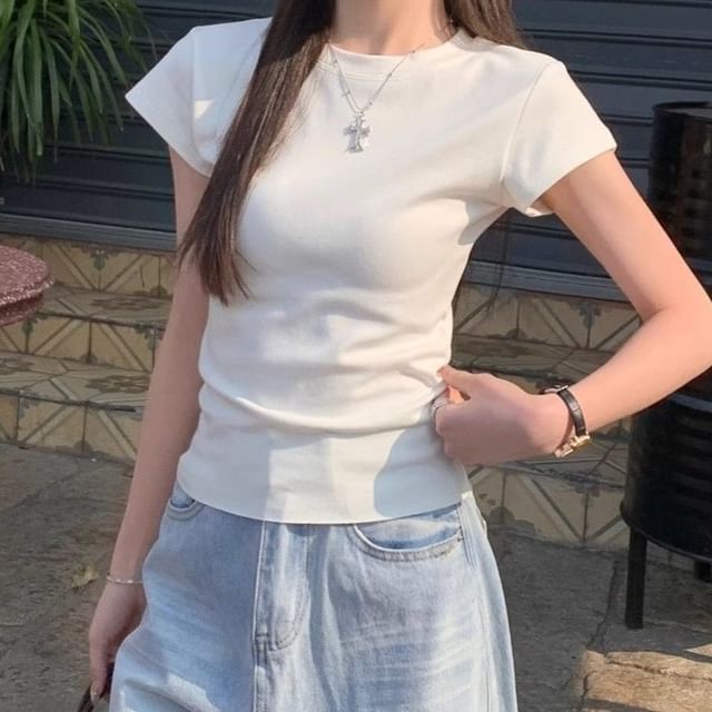 Cloud Nine-Short Sleeve Round Neck Plain T-Shirt