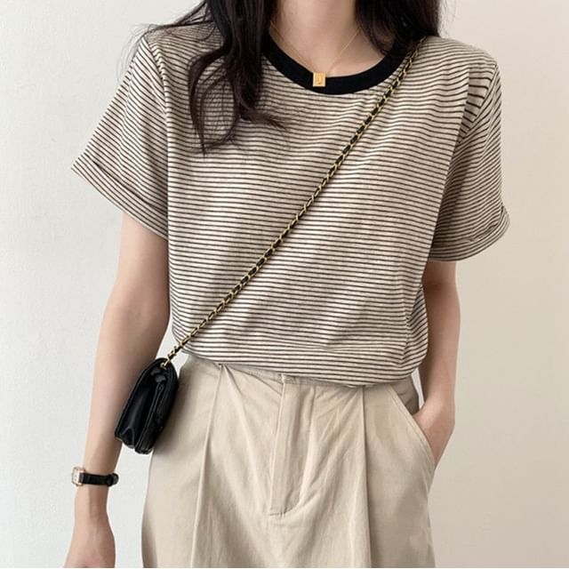 Cloud Nine-Short Sleeve Round Neck Striped T-Shirt