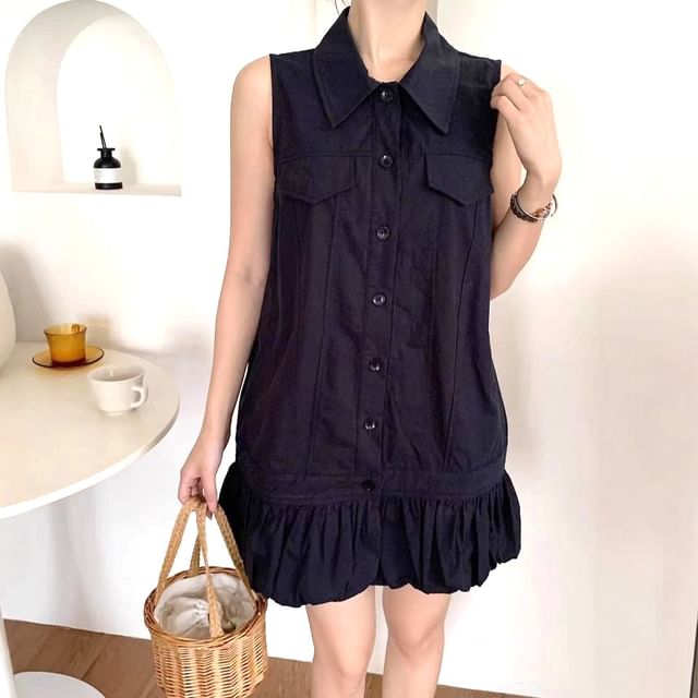 Cloud Nine-Sleeveless Collared Button-Up Mini Dress