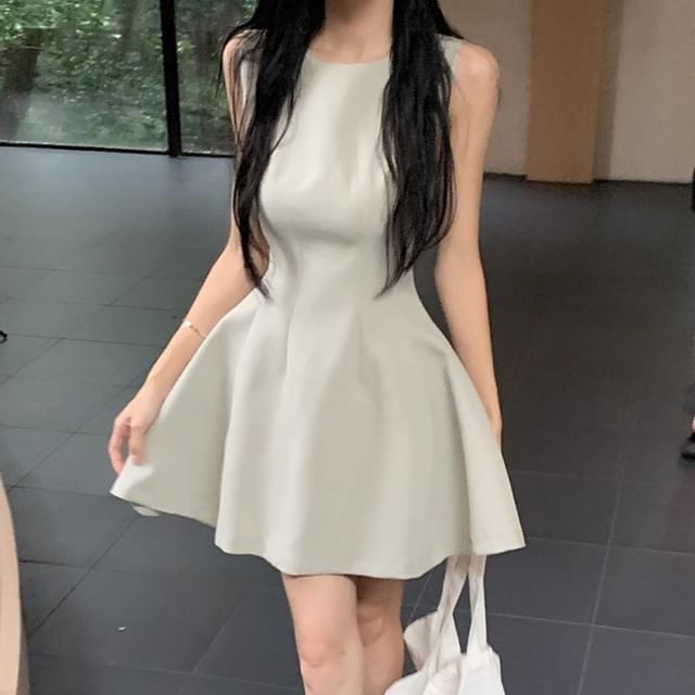 Cloud Nine-Sleeveless Round Neck Plain Mini A-Line Dress