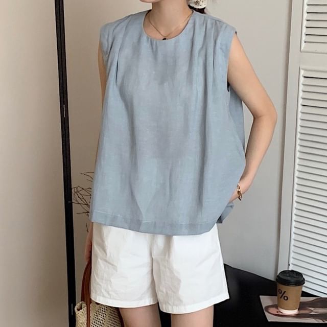 Cloud Nine-Sleeveless Round Neck Plain Top