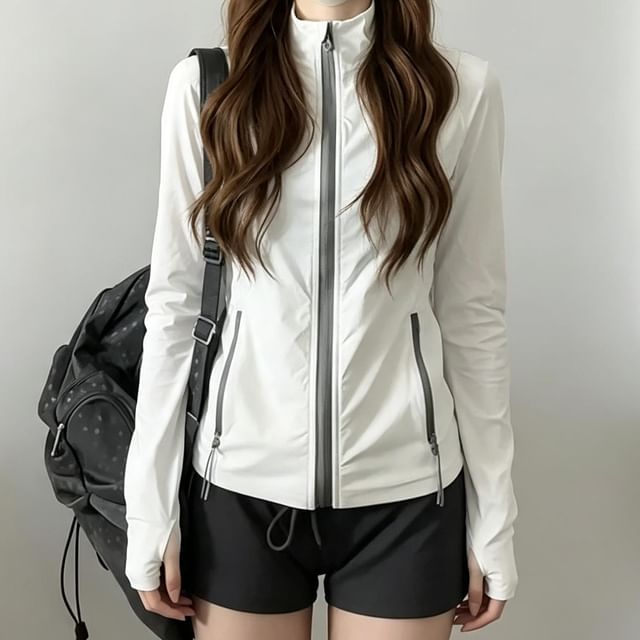 Cloud Nine-Stand Collar Plain Contrast trim Zip Jacket
