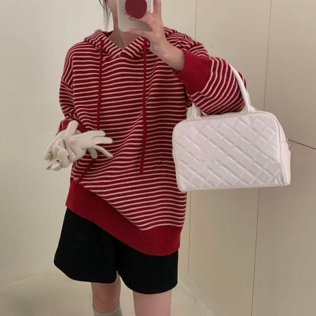 Cloud Nine-Striped Drawstring Knit Hoodie