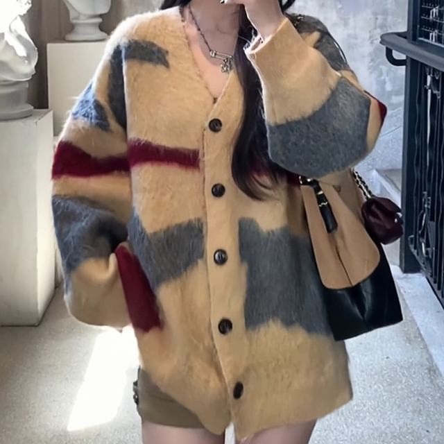 Cloud Nine-V-Neck Color Block Cardigan