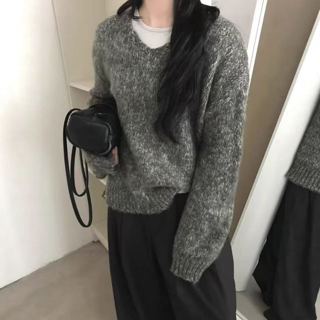 Cloud Nine-V-Neck Melange Sweater