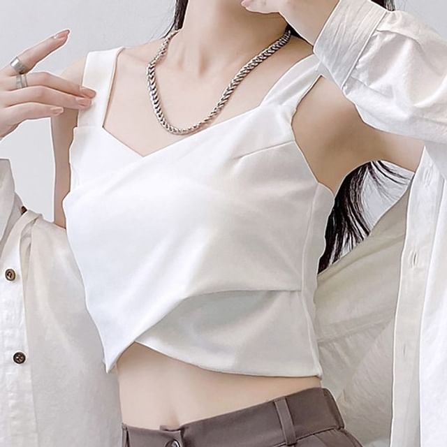 Cloud Nine-V-Neck Plain Asymmetrical Cropped Cami Top
