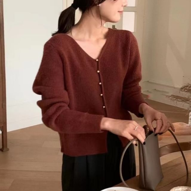 Cloud Nine-V-Neck Plain Cardigan