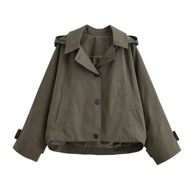 Colada-Collared Button-Up Hooded Jacket