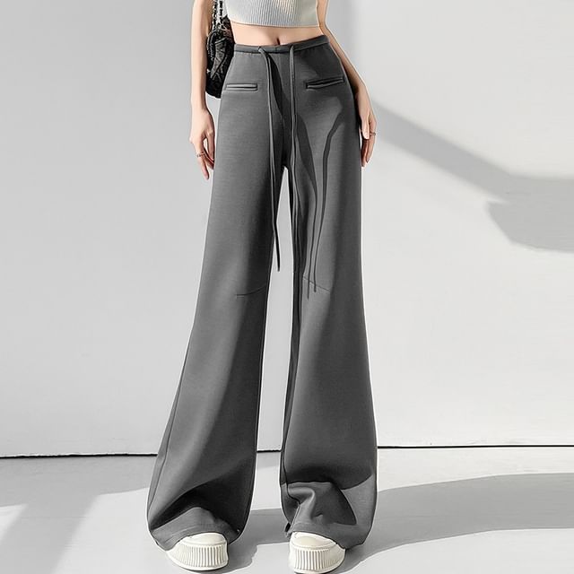 Colada-Drawstring Waist Plain Flared Sweatpants