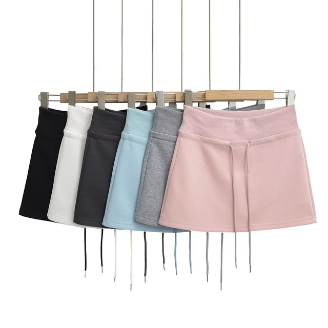 Colada-Drawstring Waist Plain Mini Pencil Skirt