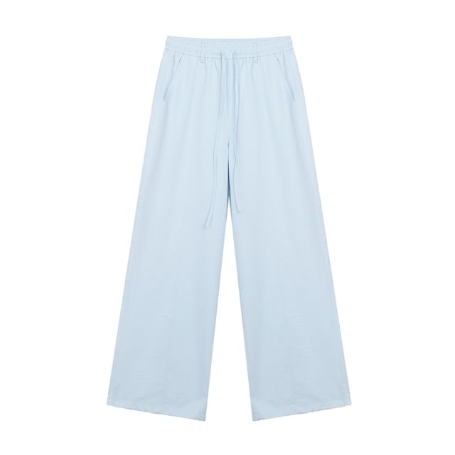 Colada-Drawstring Waist Plain Wide Leg Pants