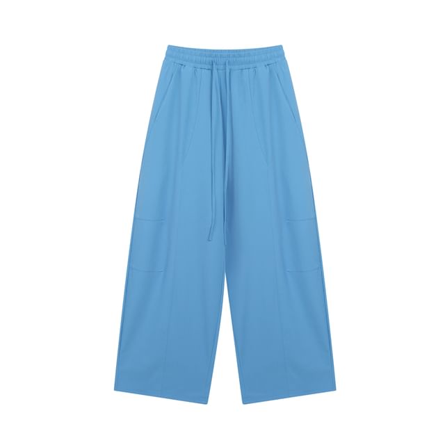 Colada-Drawstring Waist Plain Wide Leg Pants