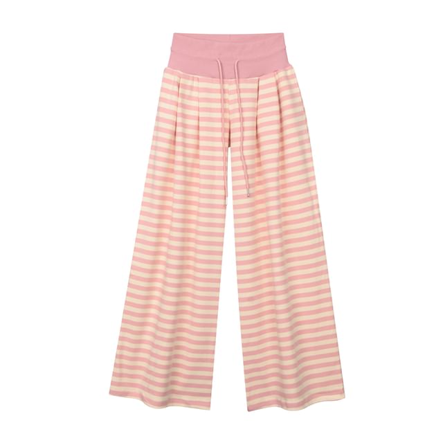 Colada-Drawstring Waist Striped Wide Leg Pants