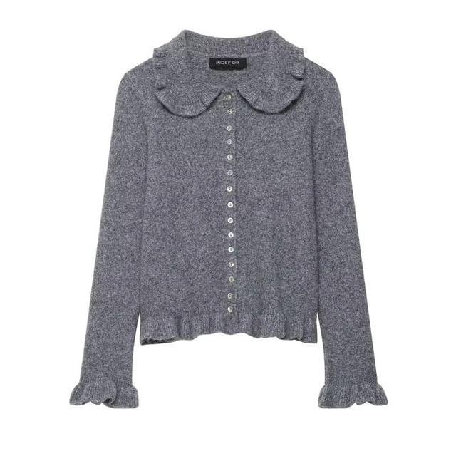 Colada-Frill Trim Collar Plain Cardigan