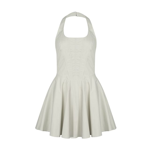 Colada-Halter-Neck Plain Mini A-Line Dress
